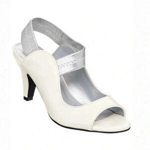ANGEL STEPS* Women's Adult Abagail Open Toe White Silver Slingback Dress Heel